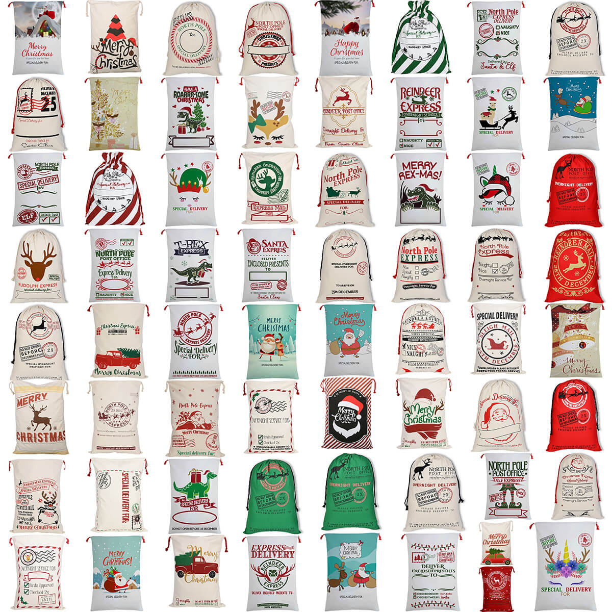 Large Christmas XMAS Hessian Santa Sack Stocking Bag Reindeer Children Gifts Bag, North Pole Mail Service (Red)-TAS_Rural