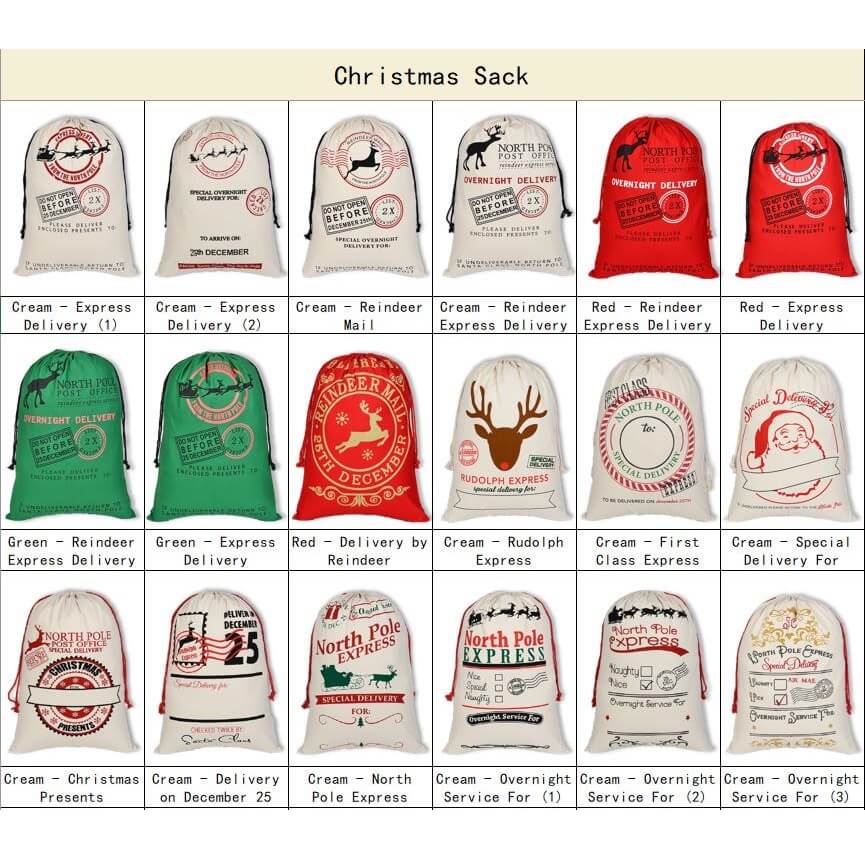 Large Christmas XMAS Hessian Santa Sack Stocking Bag Reindeer Children Gifts Bag, North Pole Mail Service (Red)-TAS_Rural