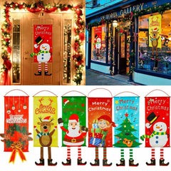 Christmas Hanging Banner Flag Door Window Dí©cor Santa Reindeer Snowman Ornaments, Set of 6-REMOTE