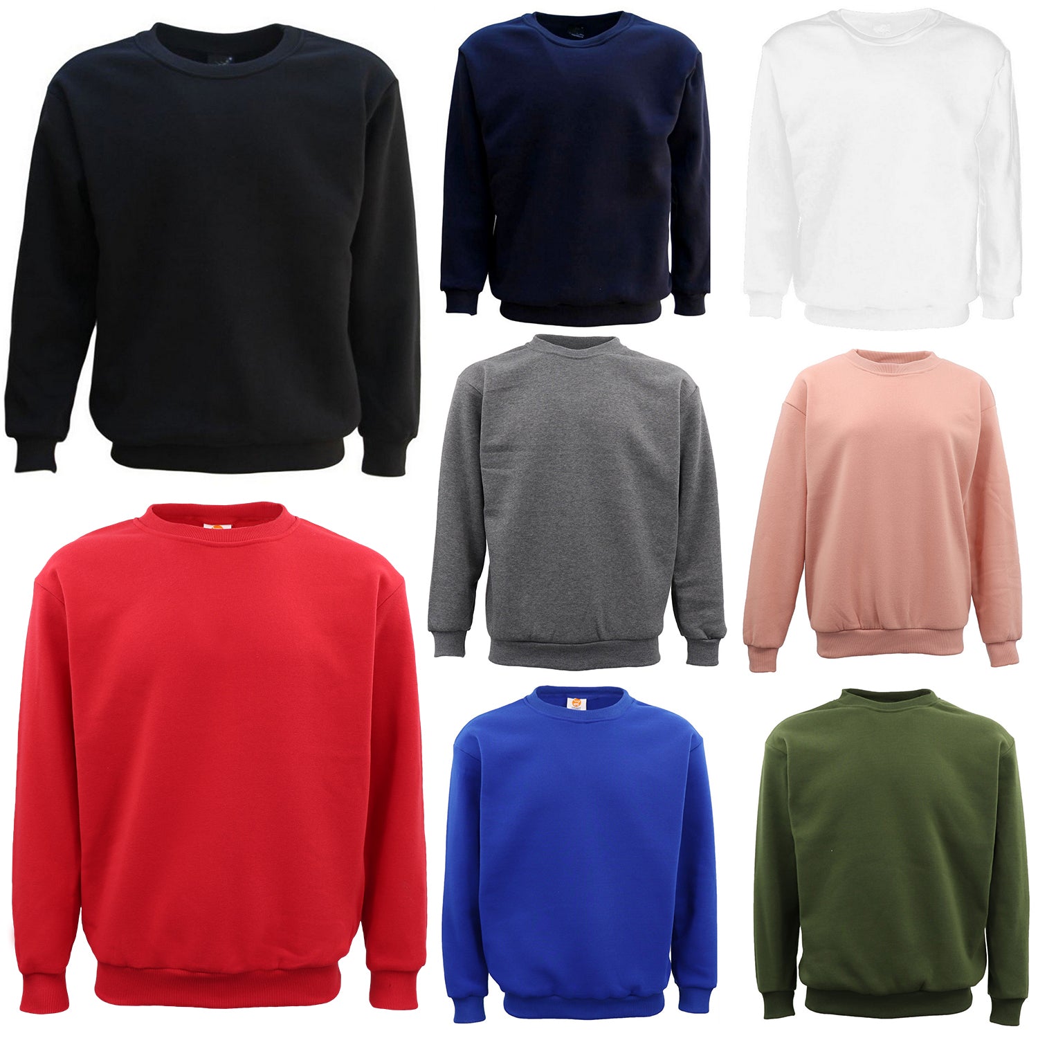 New Adult Unisex Plain Pullover Fleece Jumper Mens Long Sleeve Crew Neck Sweater, Royal Blue