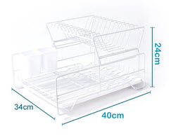 2 Tier Dish Drainer with Cutlery Holder White