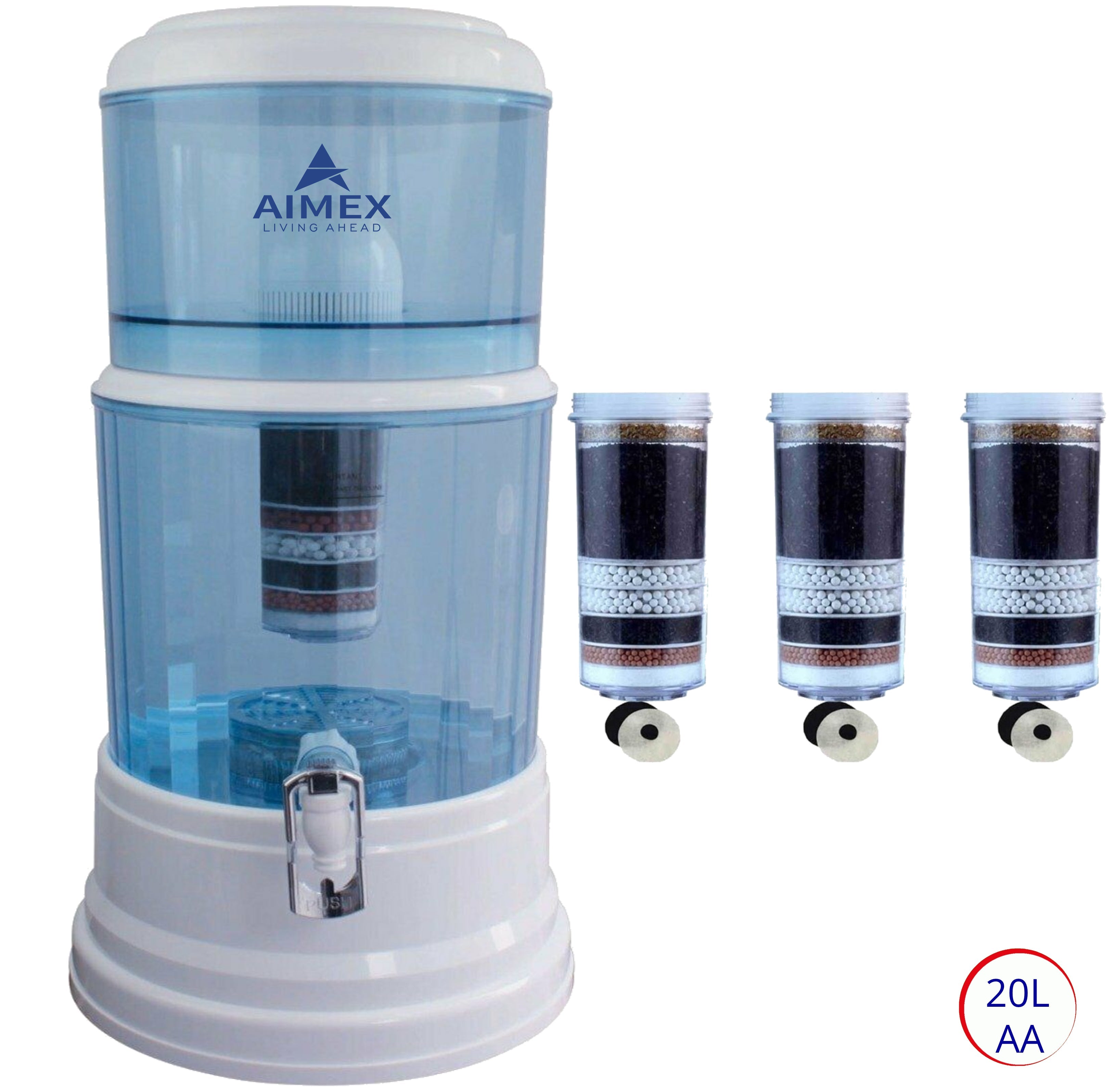Aimex 20L Benchtop Water Purifier Maifan Stone with 3 X 8 Stage Fluoride Reduction Filters-WA_Rural
