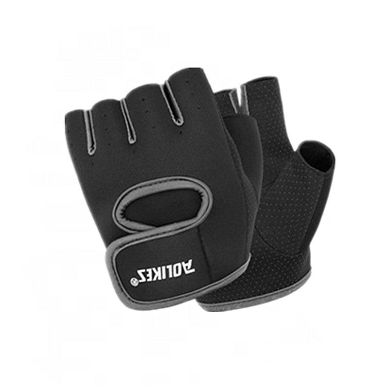 L Size Aolikes Sports Gloves Weight Lifting Exercise Training Workout Bike Riding - Black+Grey