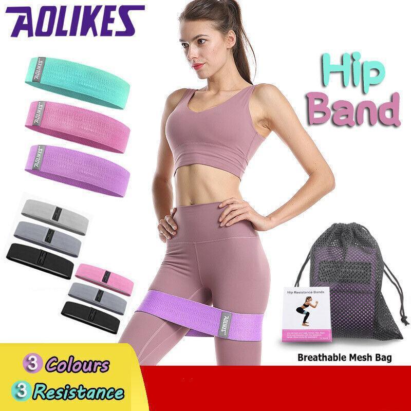 Aolikes Set 3 Resistance Booty Bands Hip Circle Loop Bands Workout Exercise - Set of 3 (Pink,Grey,Black) with Bag