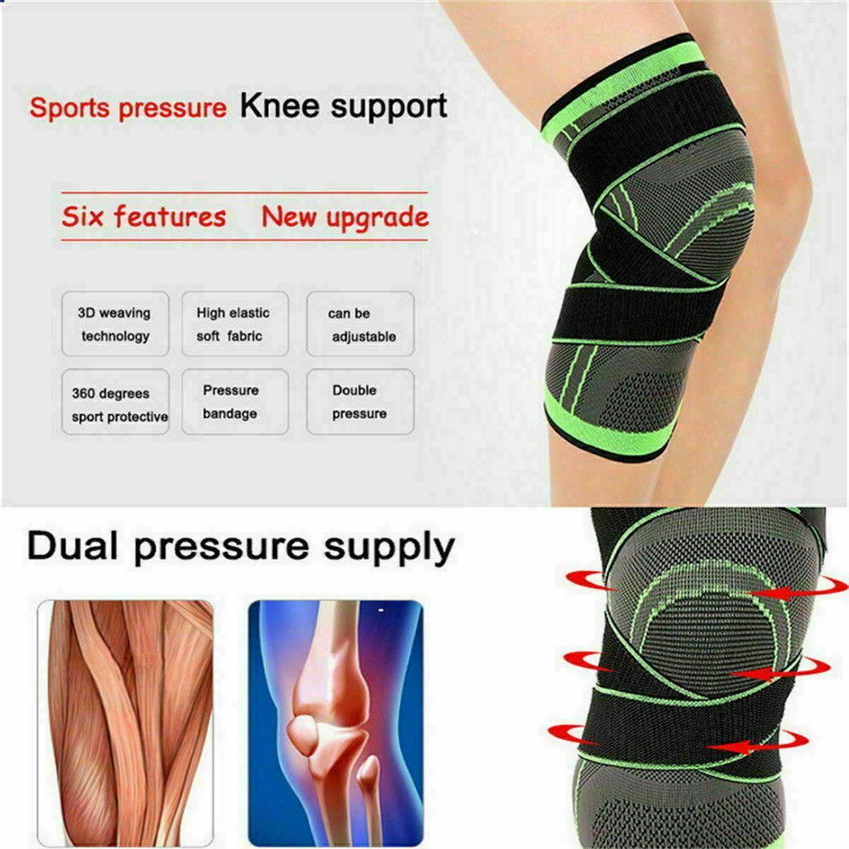 3D Weaving Knee Brace Breathable Sleeve Support Running Jogging Joint Pain Leg Black - Black-XXL