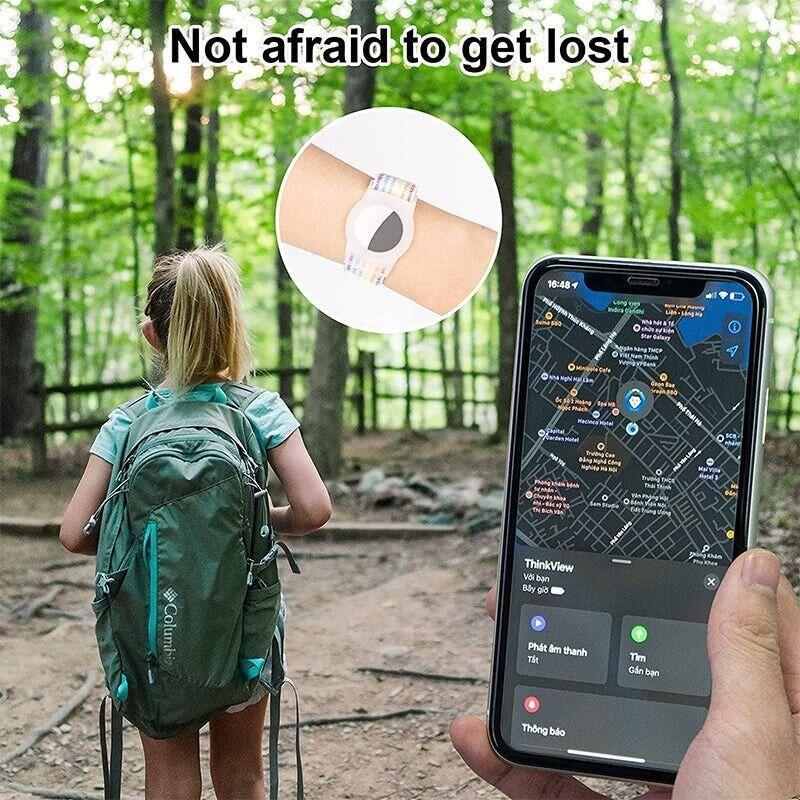 For Apple AirTag Case Protective Cover Wristband Nylon Air Tag Band Anti-lost L Size - Rainbow