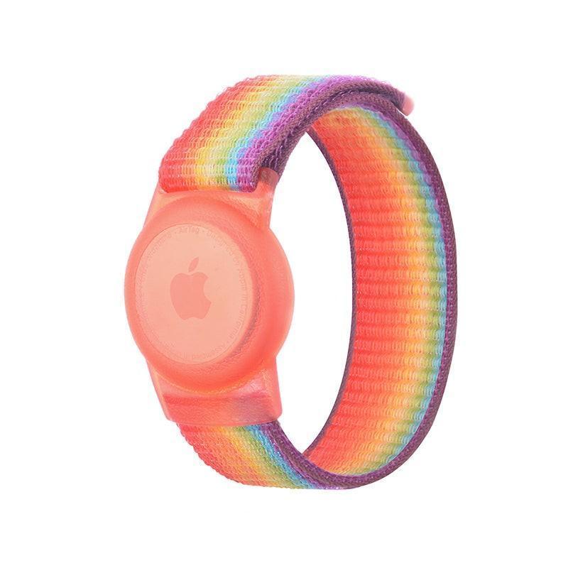 For Apple AirTag Case Protective Cover Wristband Nylon Air Tag Band Anti-lost L Size - Rainbow