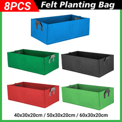 8pcs Felt Rectangular Planting Bags Vegetable Grow Bags Non-Woven Flower Pots - Blue 8pcs-60x30x20