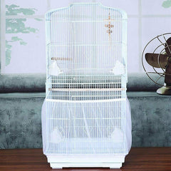 L Size Shell Skirt Mesh Cover Pet Bird Cage Guard Nylon Net Seed Catcher - White