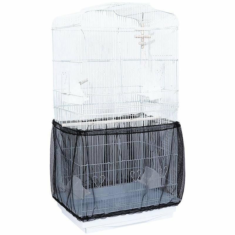 L Size Shell Skirt Mesh Cover Pet Bird Cage Guard Nylon Net Seed Catcher - White