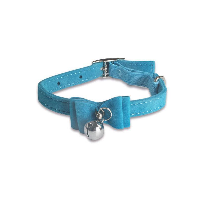 1× Adjustable Suede Cat Collar with Bow Bell Pink Blue Black Red - Purple