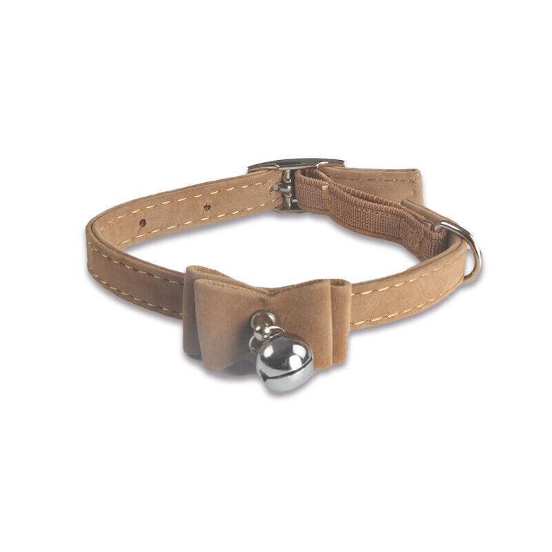 1× Adjustable Suede Cat Collar with Bow Bell Pink Blue Black Red - Red