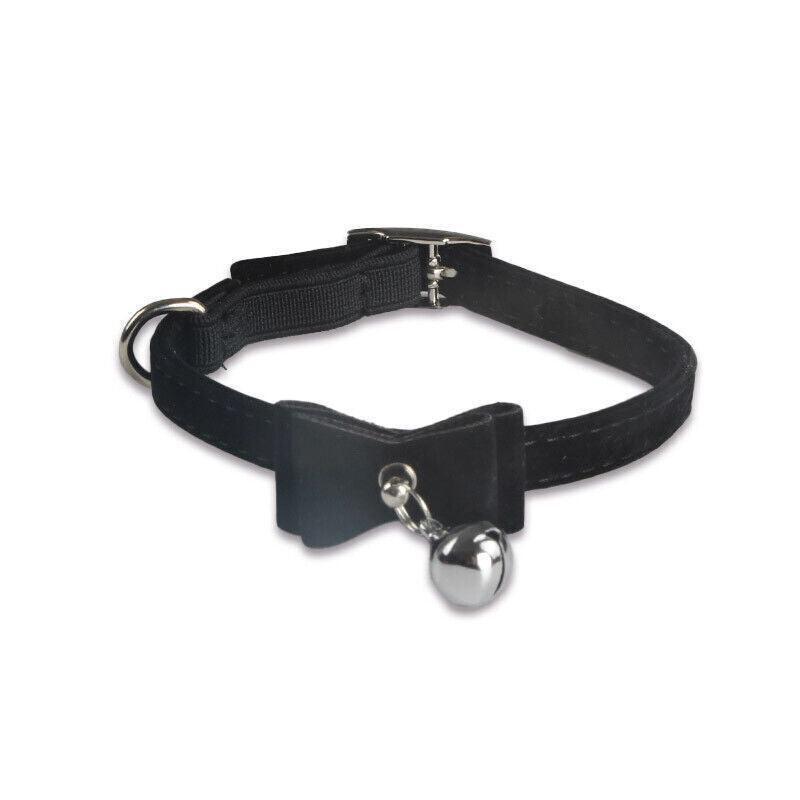1× Adjustable Suede Cat Collar with Bow Bell Pink Blue Black Red - Rose Red