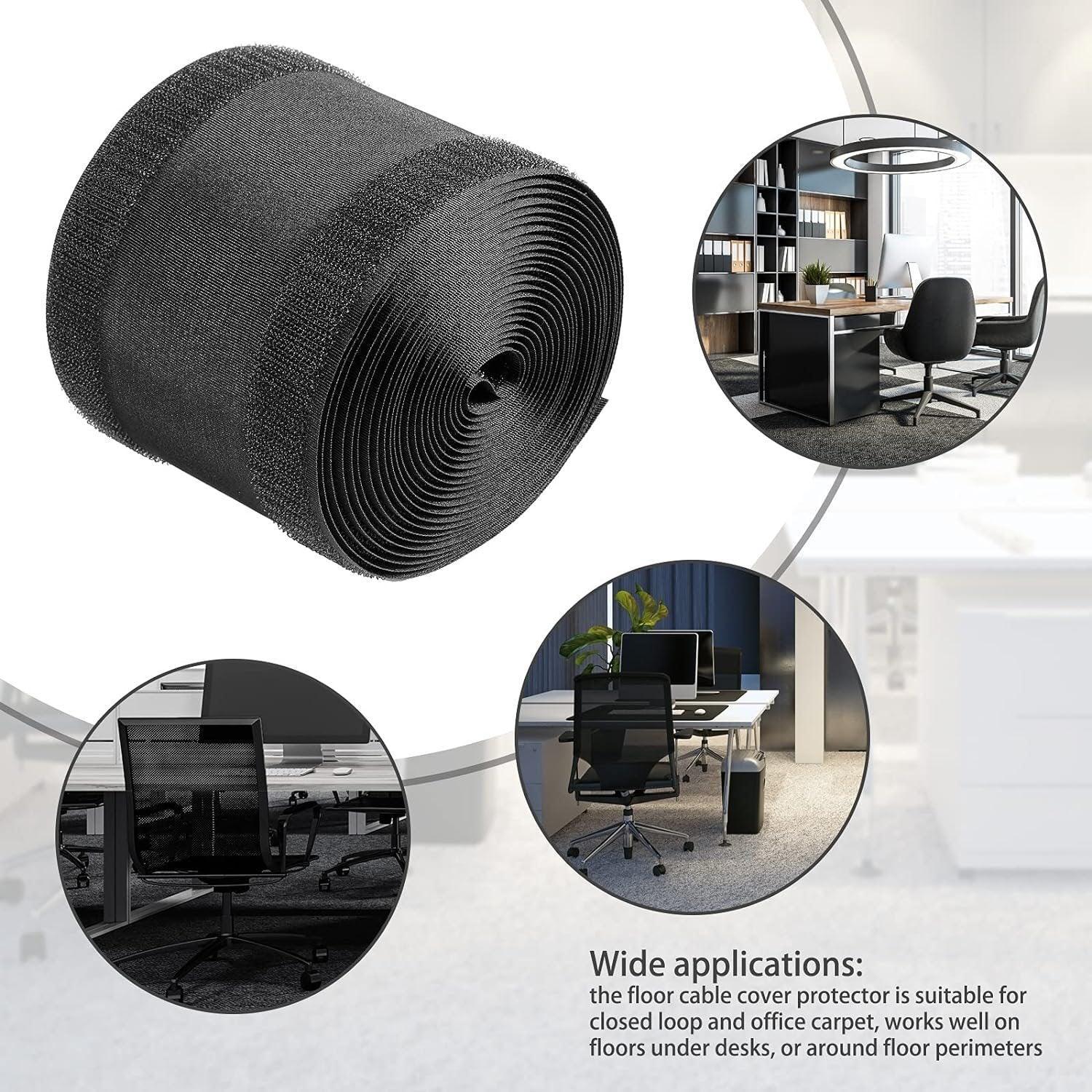 Cable Cover Nylon Sticky Wire Protector Floor Blanket Reusable Cord Tube Cover - Black-1Meter-Carpet