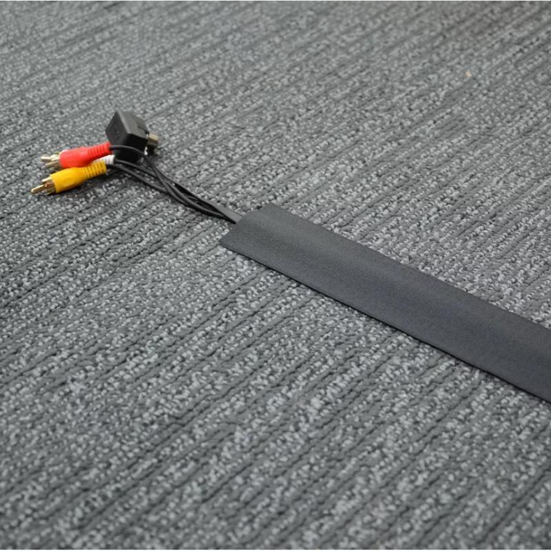 Cable Cover Nylon Sticky Wire Protector Floor Blanket Reusable Cord Tube Cover - Black-1Meter-Carpet