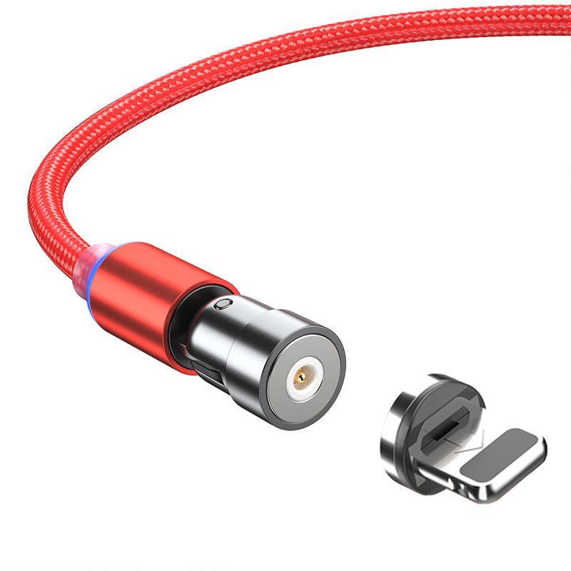 1m 2m Braided Charging Cable with Detachable Connectors for Type C Micro Lightning - Magnet Cable-Red-iPhone-2M