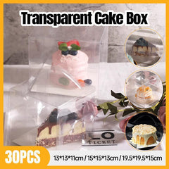 30x Transparent Disposable Cake Boxes with Handles Premium Quality Packagin - 30pcs-5inch-15*15*13cm