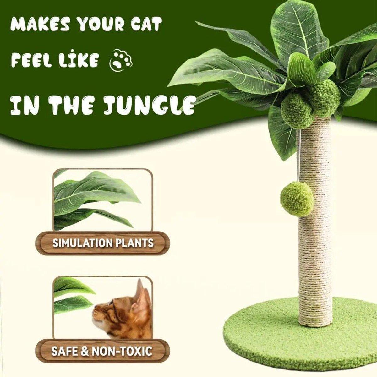 Cat Scratching Coconut Tree Kitten Post Sisal Covered Scratcher Pole Toy 32/38cm - S