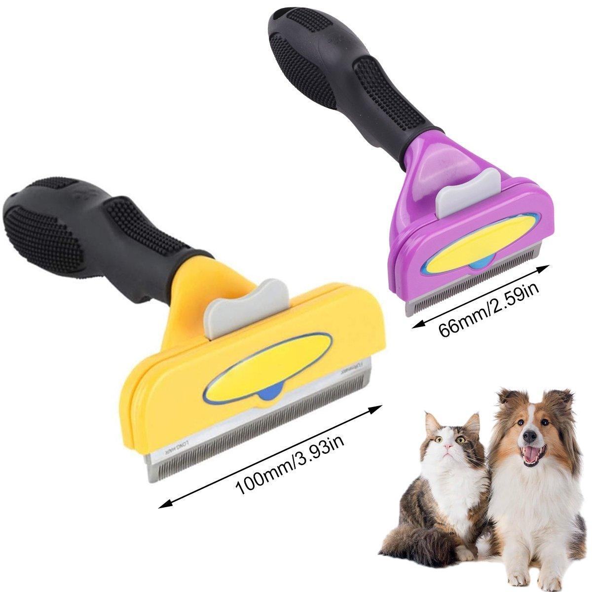 Pet Hair Removal Brush Deshedding Tool for Cats Dogs Grooming Comb Fur Remover - Purple