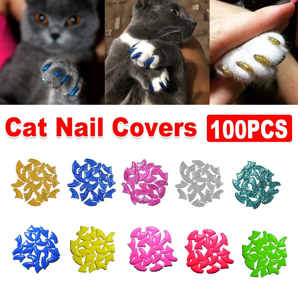 100PCS Anti Scratch Paw Covers for Cats and Kittens Nail Protector Soft Paw - Shiny-XS