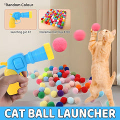 Cat Ball Launcher Interactive Toy with 100pcs Colourful Stretch Plush Pom Pom Ball