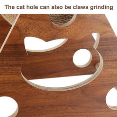 Wooden Cat Scratcher Toy with Rotating Sisal Ball Scratch Post Triangle Frame