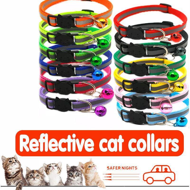 Reflective Cat Collar with Breakaway Buckle and Bell Adjustable for Small Pet Use - Shiny Green