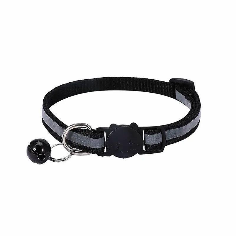 Reflective Cat Collar with Breakaway Buckle and Bell Adjustable for Small Pet Use - Black