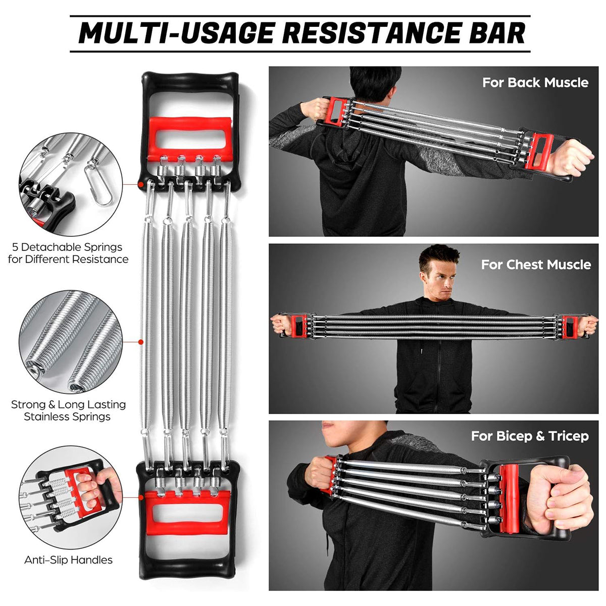 Mens Chest Expander Resistance Bands Pedal Puller Home Gym Workout Equipment