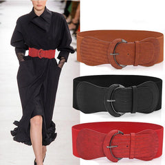 Faux Leather Cinch Waist Belt with Buckle for Women Stretch Wide Elastic Dress Belt - Leopard