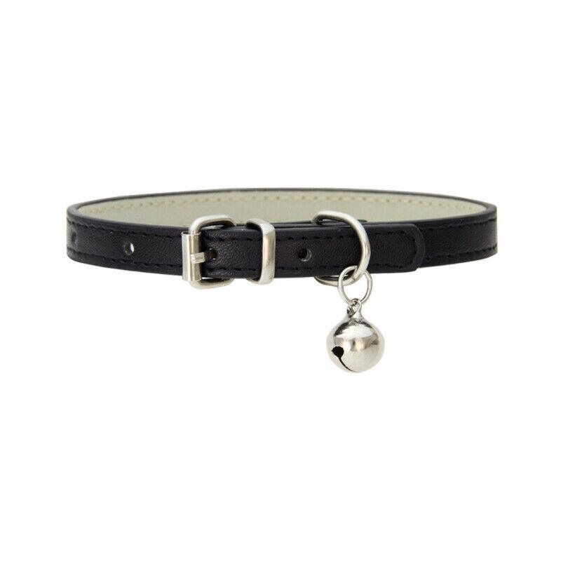 Adjustable PU Leather Cat Collar with Bell Breakaway Buckle 9 Colours - Pink