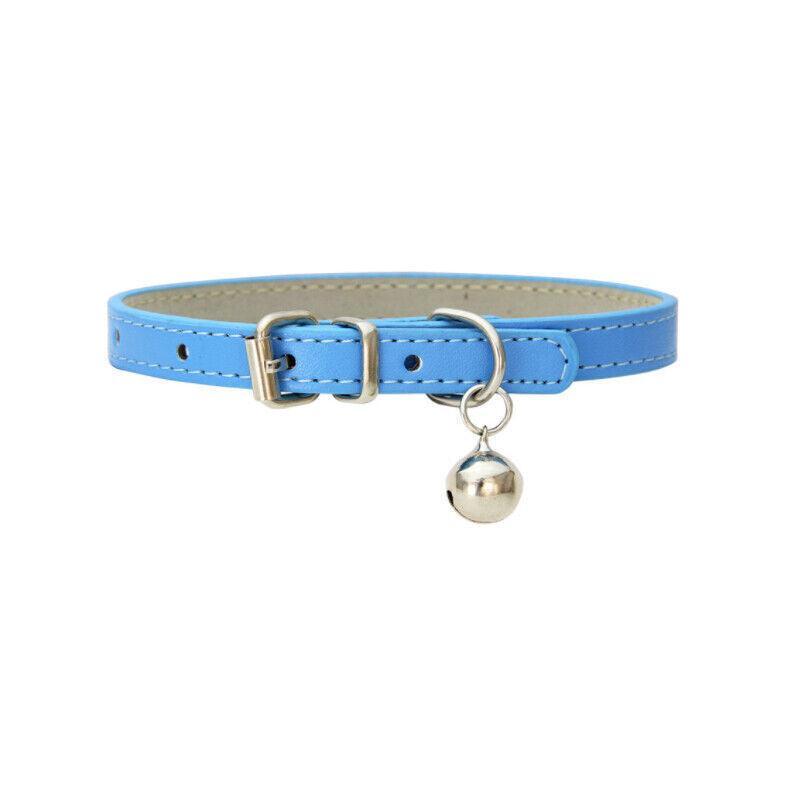 Adjustable PU Leather Cat Collar with Bell Breakaway Buckle 9 Colours - Pink