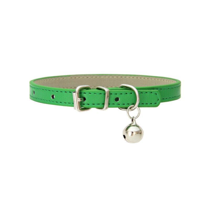 Adjustable PU Leather Cat Collar with Bell Breakaway Buckle 9 Colours - Pink
