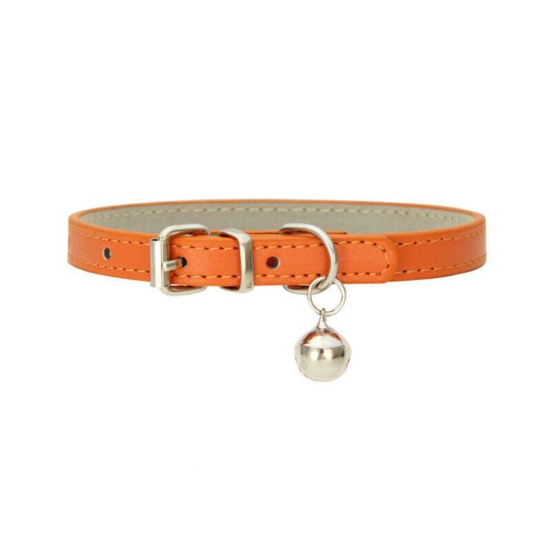 Adjustable PU Leather Cat Collar with Bell Breakaway Buckle 9 Colours - Pink