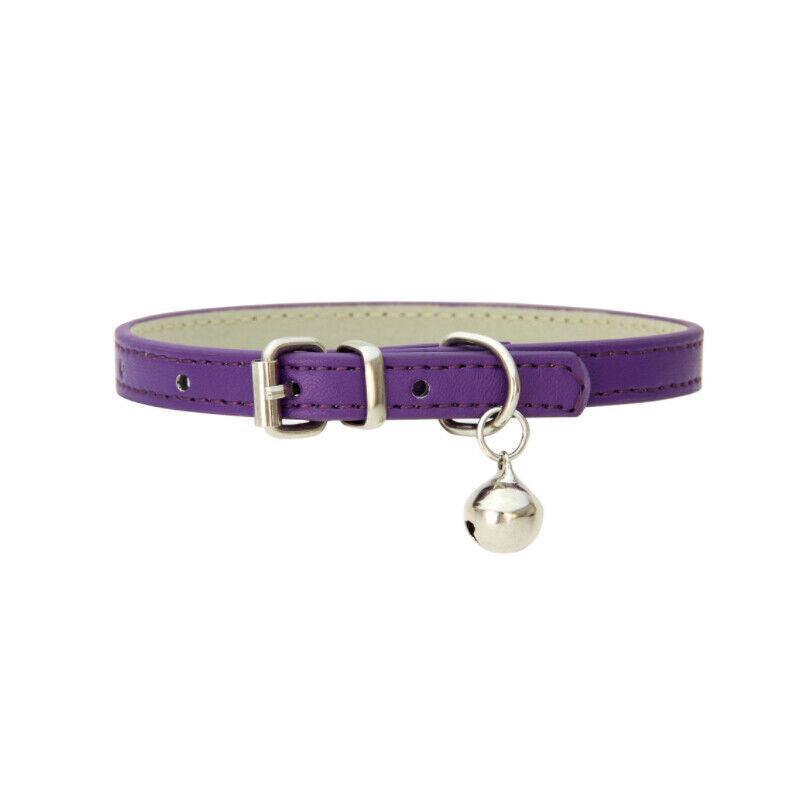Adjustable PU Leather Cat Collar with Bell Breakaway Buckle 9 Colours - Pink