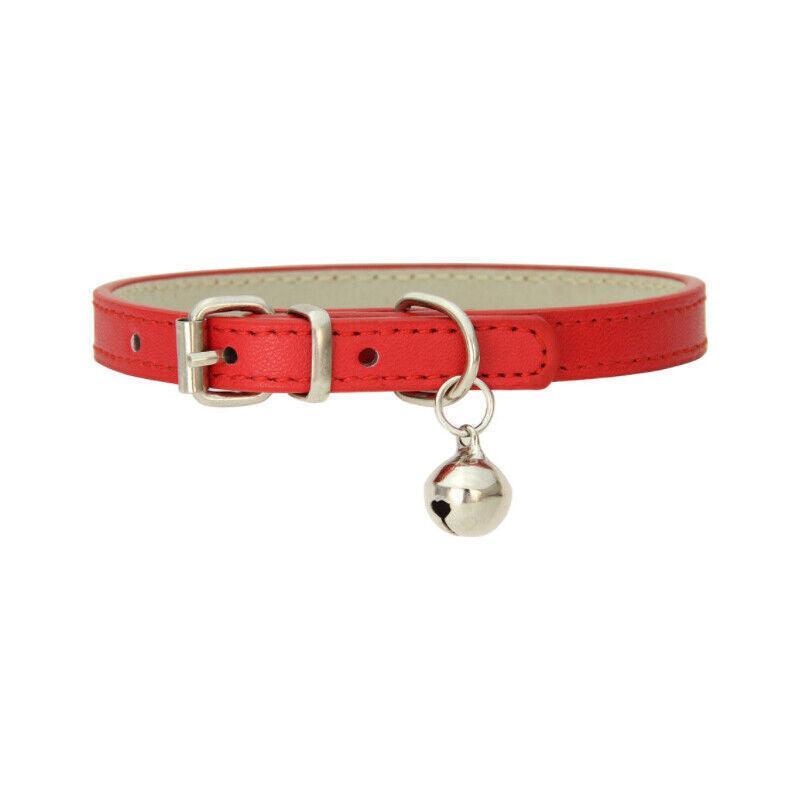 Adjustable PU Leather Cat Collar with Bell Breakaway Buckle 9 Colours - Pink