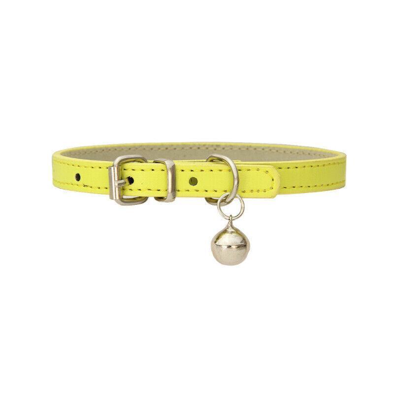 Adjustable PU Leather Cat Collar with Bell Breakaway Buckle 9 Colours - Pink