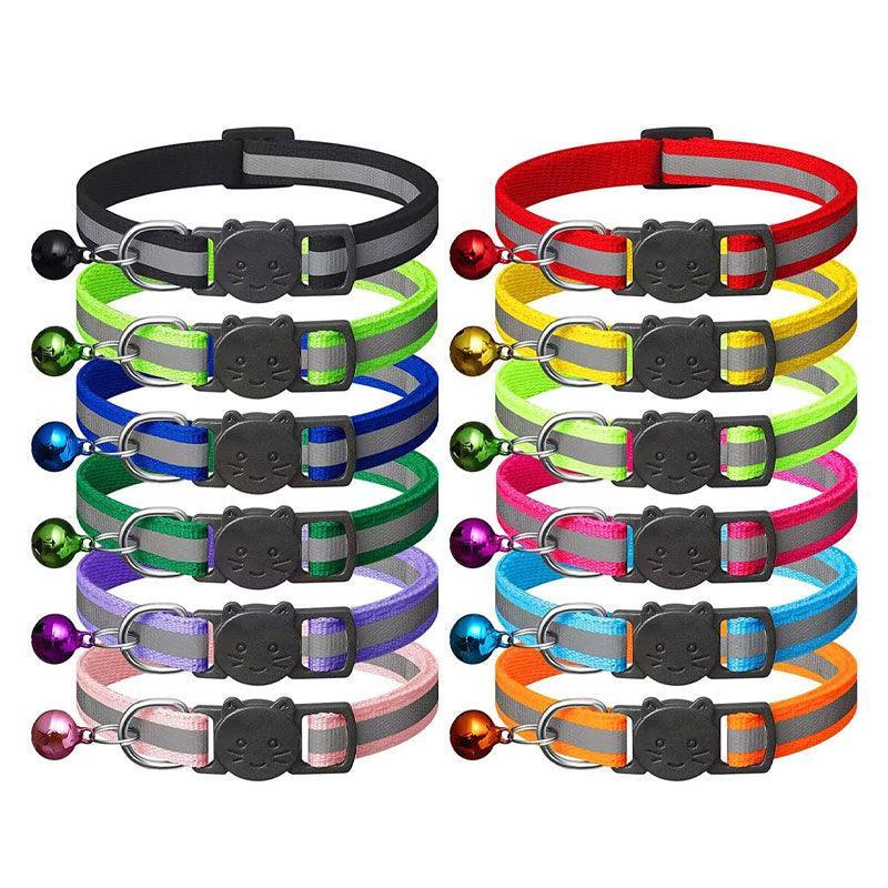 Reflective Cat Collar with Breakaway Buckle and Bell Adjustable for Small Pet Use - Apple Green