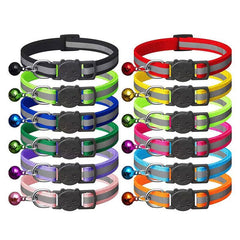 Reflective Cat Collar with Breakaway Buckle and Bell Adjustable for Small Pet Use - Apple Green