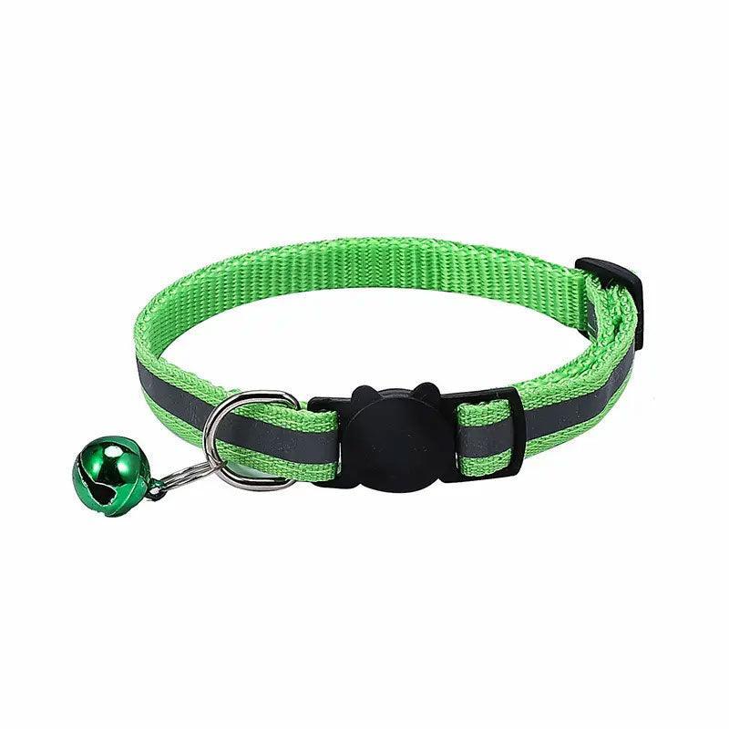 Reflective Cat Collar with Breakaway Buckle and Bell Adjustable for Small Pet Use - Apple Green