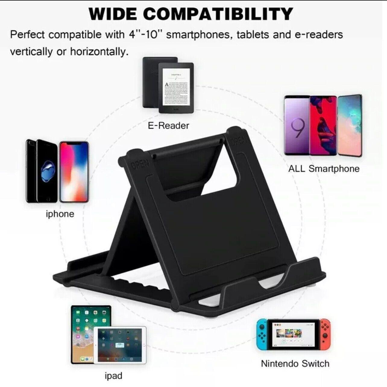 Universal Foldable Tablet and Phone Stand Adjustable Portable Desk Holder - Black