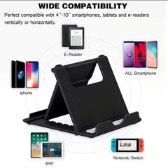 Universal Foldable Tablet and Phone Stand Adjustable Portable Desk Holder - Black