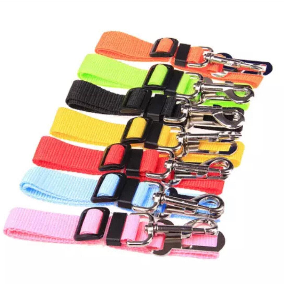 Adjustable Pet Harness Lead for Car Travel with Clip Attachment Nylon Restraint Strap - Red