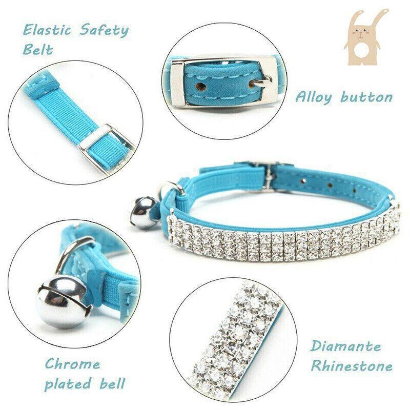 Suede Adjustable Pet Collar with Rhinestone for Cat Puppy 5 Colours Quick Release - Purple
