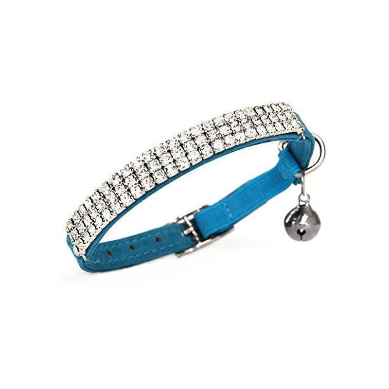 Suede Adjustable Pet Collar with Rhinestone for Cat Puppy 5 Colours Quick Release - Purple