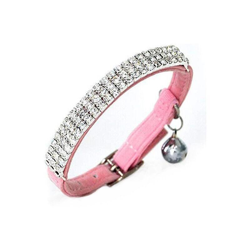 Suede Adjustable Pet Collar with Rhinestone for Cat Puppy 5 Colours Quick Release - Purple