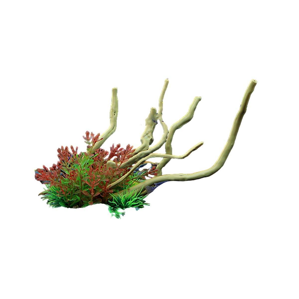 Aquarium Landscaping Decoration Artificial Wood and Plants Fish Tank Ornament - CM2201-Dark Red