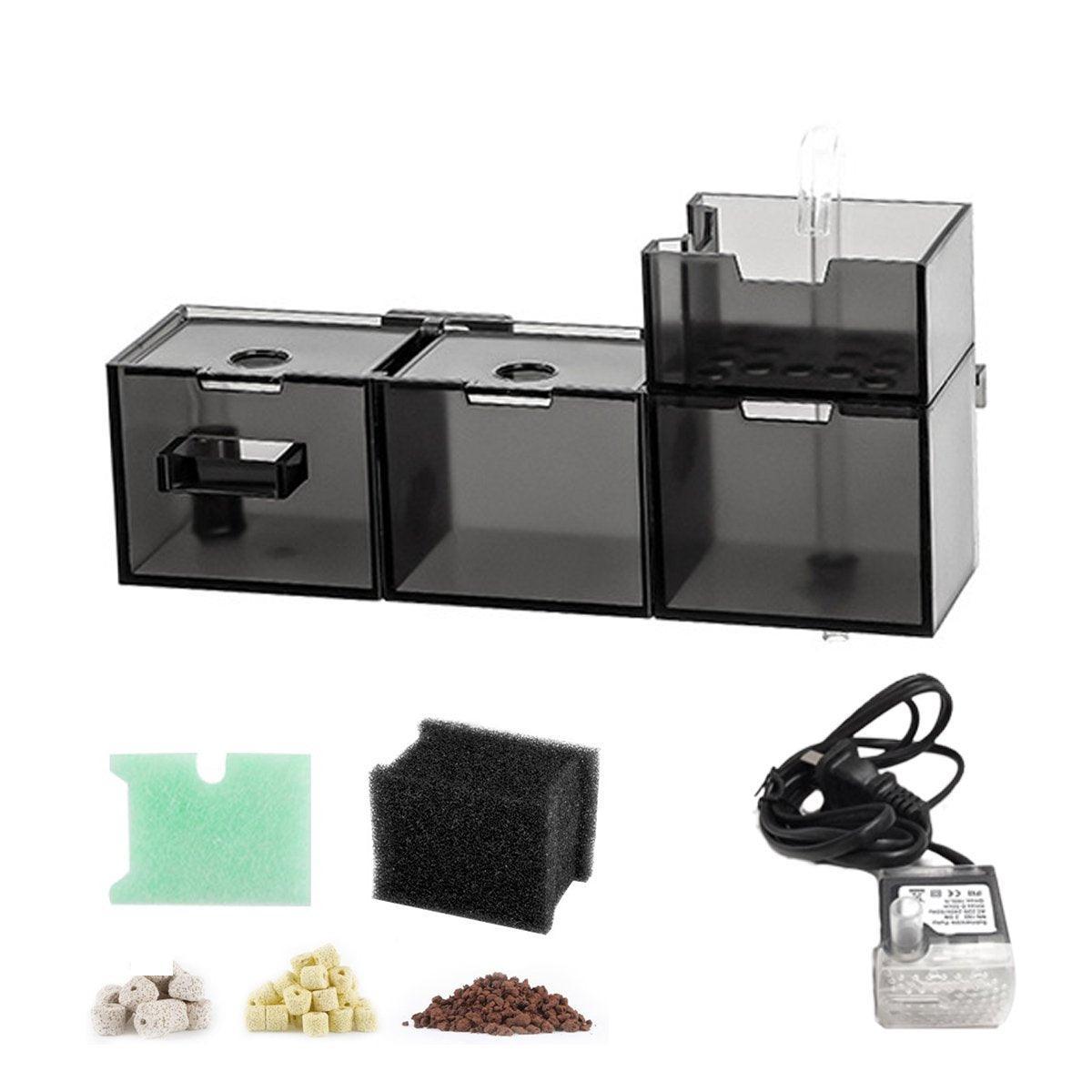 Fish Tank Filter Box 3in1 Oxygenating Wall Mount Built In Silent Water Purifier - White-2Grids