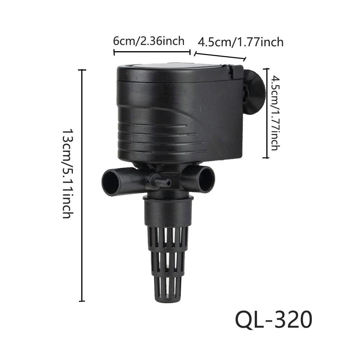 3in1 Mini Aquarium Fish Tank Filter Submersible Water Purifier Oxygen Pump - QL-320 (12W 800L/H)