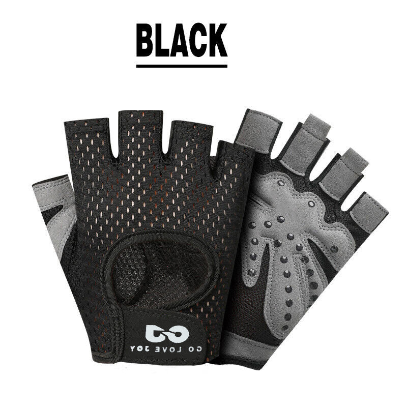 L Size Women Fitness Gym Training Gloves Half Finger Gel Weight Lifting Workout Gloves - Black